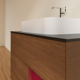 Тумба под раковину Villeroy & Boch Finion 100х50,1 см с подсветкой МДФ шпон грецкого ореха/стекло черное матовое F372HBGN