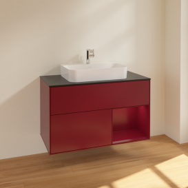 Тумба под раковину Villeroy & Boch Finion 100х50,1 см с подсветкой МДФ пион матовый лак/стекло черное матовое F372HBHB