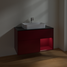 Тумба под раковину Villeroy & Boch Finion 100х50,1 см с подсветкой МДФ пион матовый лак/стекло черное матовое F372HBHB