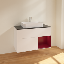 Тумба под раковину Villeroy & Boch Finion 100х50,1 см с подсветкой МДФ белый матовый лак/стекло черное матовое F372HBMT