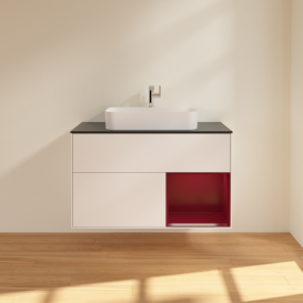 Тумба под раковину Villeroy & Boch Finion 100х50,1 см с подсветкой МДФ белый матовый лак/стекло черное матовое F372HBMT