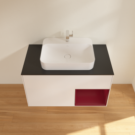 Тумба под раковину Villeroy & Boch Finion 100х50,1 см с подсветкой МДФ белый матовый лак/стекло черное матовое F372HBMT