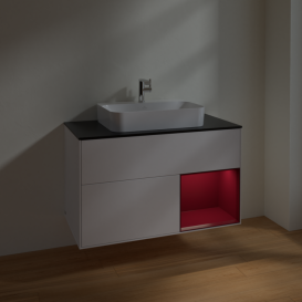 Тумба под раковину Villeroy & Boch Finion 100х50,1 см с подсветкой МДФ белый матовый лак/стекло черное матовое F372HBMT