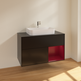 Тумба под раковину Villeroy & Boch Finion 100х50,1 см с подсветкой МДФ черный матовый лак/стекло черное матовое F372HBPD