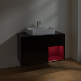 Тумба под раковину Villeroy & Boch Finion 100х50,1 см с подсветкой МДФ черный матовый лак/стекло черное матовое F372HBPD