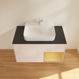 Тумба под раковину Villeroy & Boch Finion 100х50,1 см с подсветкой МДФ глянцевый белый лак/стекло черное матовое F372HFGF