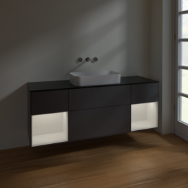 Тумба під раковину Villeroy & Boch Finion 160х50,1 см із підсвічуванням МДФ антрацит матовий лак/скло чорне матове F742GFGK