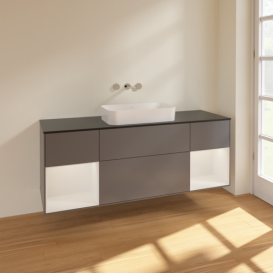 Тумба під раковину Villeroy & Boch Finion 160х50,1 см із підсвічуванням МДФ антрацит матовий лак/скло чорне матове F742GFGK