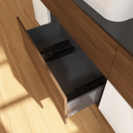 Тумба под раковину Villeroy & Boch Finion 160х50,1 см с подсветкой МДФ шпон грецкого ореха/стекло черное матовое F742GFGN