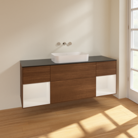 Тумба под раковину Villeroy & Boch Finion 160х50,1 см с подсветкой МДФ шпон грецкого ореха/стекло черное матовое F742GFGN