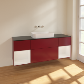 Тумба под раковину Villeroy & Boch Finion 160х50,1 см с подсветкой МДФ пион матовый лак/стекло черное матовое F742GFHB