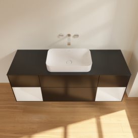 Тумба под раковину Villeroy & Boch Finion 160х50,1 см с подсветкой МДФ черный матовый лак/стекло черное матовое F742GFPD