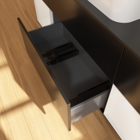 Тумба под раковину Villeroy & Boch Finion 160х50,1 см с подсветкой МДФ черный матовый лак/стекло черное матовое F742GFPD