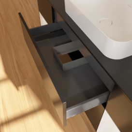 Тумба под раковину Villeroy & Boch Finion 160х50,1 см с подсветкой МДФ черный матовый лак/стекло черное матовое F742GFPD