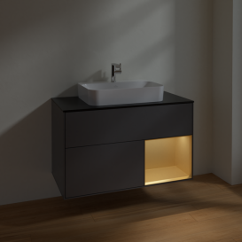 Тумба под раковину Villeroy & Boch Finion 100х50,1 см с подсветкой МДФ антрацит матовый лак/стекло черное матовое F372HFGK