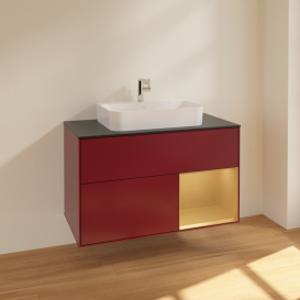 Тумба под раковину Villeroy & Boch Finion 100х50,1 см с подсветкой МДФ пион матовый лак/стекло черное матовое F372HFHB