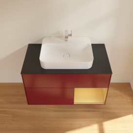 Тумба под раковину Villeroy & Boch Finion 100х50,1 см с подсветкой МДФ пион матовый лак/стекло черное матовое F372HFHB