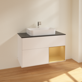 Тумба под раковину Villeroy & Boch Finion 100х50,1 см с подсветкой МДФ белый матовый лак/стекло черное матовое F372HFMT