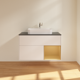 Тумба под раковину Villeroy & Boch Finion 100х50,1 см с подсветкой МДФ белый матовый лак/стекло черное матовое F372HFMT