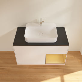 Тумба под раковину Villeroy & Boch Finion 100х50,1 см с подсветкой МДФ белый матовый лак/стекло черное матовое F372HFMT