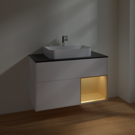 Тумба под раковину Villeroy & Boch Finion 100х50,1 см с подсветкой МДФ белый матовый лак/стекло черное матовое F372HFMT