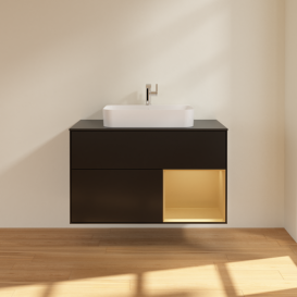 Тумба под раковину Villeroy & Boch Finion 100х50,1 см с подсветкой МДФ черный матовый лак/стекло черное матовое F372HFPD