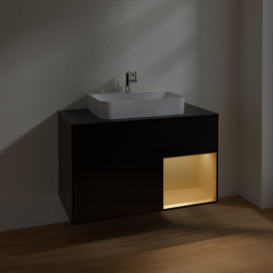 Тумба под раковину Villeroy & Boch Finion 100х50,1 см с подсветкой МДФ черный матовый лак/стекло черное матовое F372HFPD