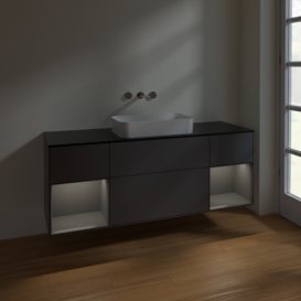 Тумба под раковину Villeroy & Boch Finion 160х50,1 см с подсветкой МДФ антрацит матовый лак/стекло черное матовое F742GKGK