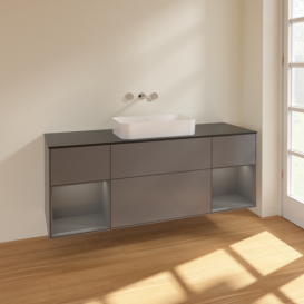 Тумба под раковину Villeroy & Boch Finion 160х50,1 см с подсветкой МДФ антрацит матовый лак/стекло черное матовое F742GKGK