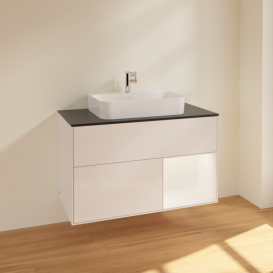 Тумба под раковину Villeroy & Boch Finion 100х50,1 см с подсветкой МДФ глянцевый белый лак/стекло черное матовое F372MTGF