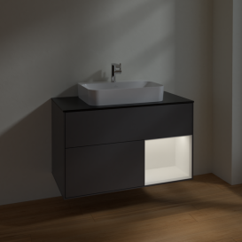 Тумба под раковину Villeroy & Boch Finion 100х50,1 см с подсветкой МДФ антрацит матовый лак/стекло черное матовое F372MTGK