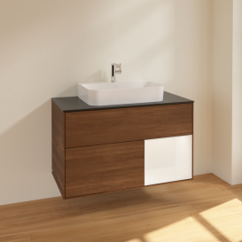 Тумба под раковину Villeroy & Boch Finion 100х50,1 см с подсветкой МДФ шпон грецкого ореха/стекло черное матовое F372MTGN