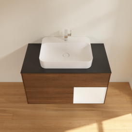 Тумба под раковину Villeroy & Boch Finion 100х50,1 см с подсветкой МДФ шпон грецкого ореха/стекло черное матовое F372MTGN