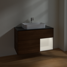 Тумба под раковину Villeroy & Boch Finion 100х50,1 см с подсветкой МДФ шпон грецкого ореха/стекло черное матовое F372MTGN