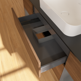 Тумба під раковину Villeroy & Boch Finion 160х50,1 см із підсвічуванням МДФ шпон волоського горіха/скло чорне матове F742GKGN