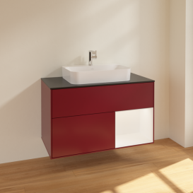 Тумба под раковину Villeroy & Boch Finion 100х50,1 см с подсветкой МДФ пион матовый лак/стекло черное матовое F372MTHB