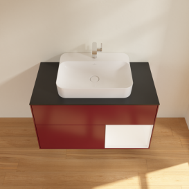 Тумба под раковину Villeroy & Boch Finion 100х50,1 см с подсветкой МДФ пион матовый лак/стекло черное матовое F372MTHB