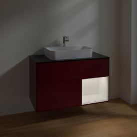 Тумба под раковину Villeroy & Boch Finion 100х50,1 см с подсветкой МДФ пион матовый лак/стекло черное матовое F372MTHB