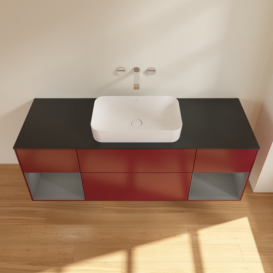 Тумба под раковину Villeroy & Boch Finion 160х50,1 см с подсветкой МДФ пион матовый лак/стекло черное матовое F742GKHB