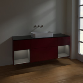 Тумба под раковину Villeroy & Boch Finion 160х50,1 см с подсветкой МДФ пион матовый лак/стекло черное матовое F742GKHB