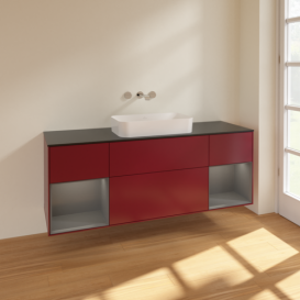 Тумба под раковину Villeroy & Boch Finion 160х50,1 см с подсветкой МДФ пион матовый лак/стекло черное матовое F742GKHB