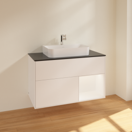 Тумба под раковину Villeroy & Boch Finion 100х50,1 см с подсветкой МДФ белый матовый лак/стекло черное матовое F372MTMT