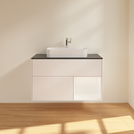 Тумба под раковину Villeroy & Boch Finion 100х50,1 см с подсветкой МДФ белый матовый лак/стекло черное матовое F372MTMT