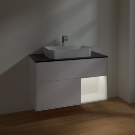 Тумба под раковину Villeroy & Boch Finion 100х50,1 см с подсветкой МДФ белый матовый лак/стекло черное матовое F372MTMT