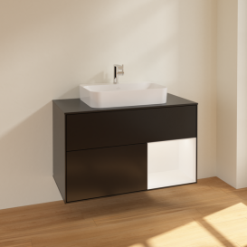 Тумба под раковину Villeroy & Boch Finion 100х50,1 см с подсветкой МДФ черный матовый лак/стекло черное матовое F372MTPD