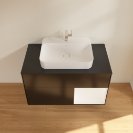 Тумба под раковину Villeroy & Boch Finion 100х50,1 см с подсветкой МДФ черный матовый лак/стекло черное матовое F372MTPD