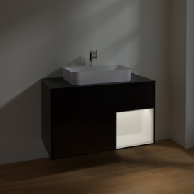 Тумба под раковину Villeroy & Boch Finion 100х50,1 см с подсветкой МДФ черный матовый лак/стекло черное матовое F372MTPD