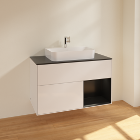 Тумба под раковину Villeroy & Boch Finion 100х50,1 см с подсветкой МДФ глянцевый белый лак/стекло черное матовое F372PDGF