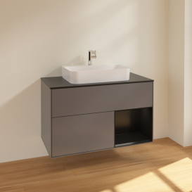 Тумба под раковину Villeroy & Boch Finion 100х50,1 см с подсветкой МДФ антрацит матовый лак/стекло черное матовое F372PDGK