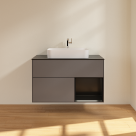 Тумба под раковину Villeroy & Boch Finion 100х50,1 см с подсветкой МДФ антрацит матовый лак/стекло черное матовое F372PDGK